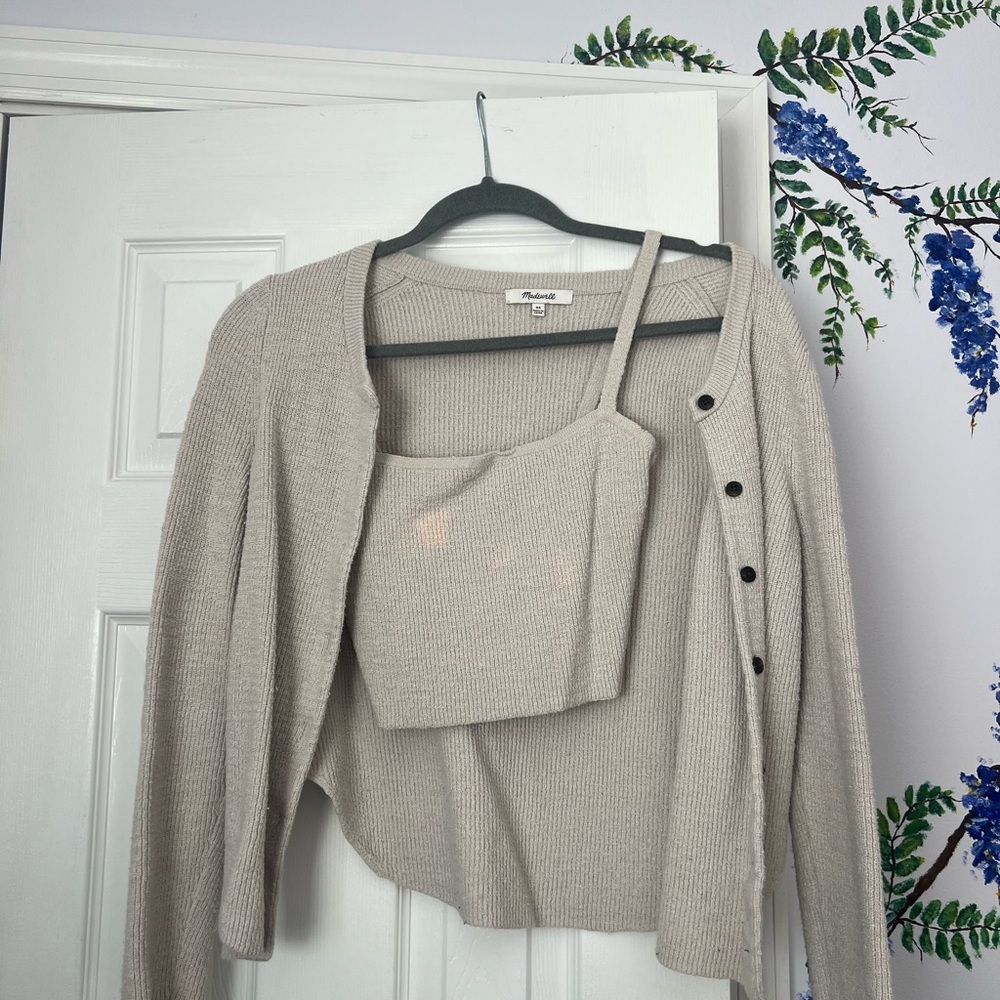 Madewell Beige Cardigan and Tank Set